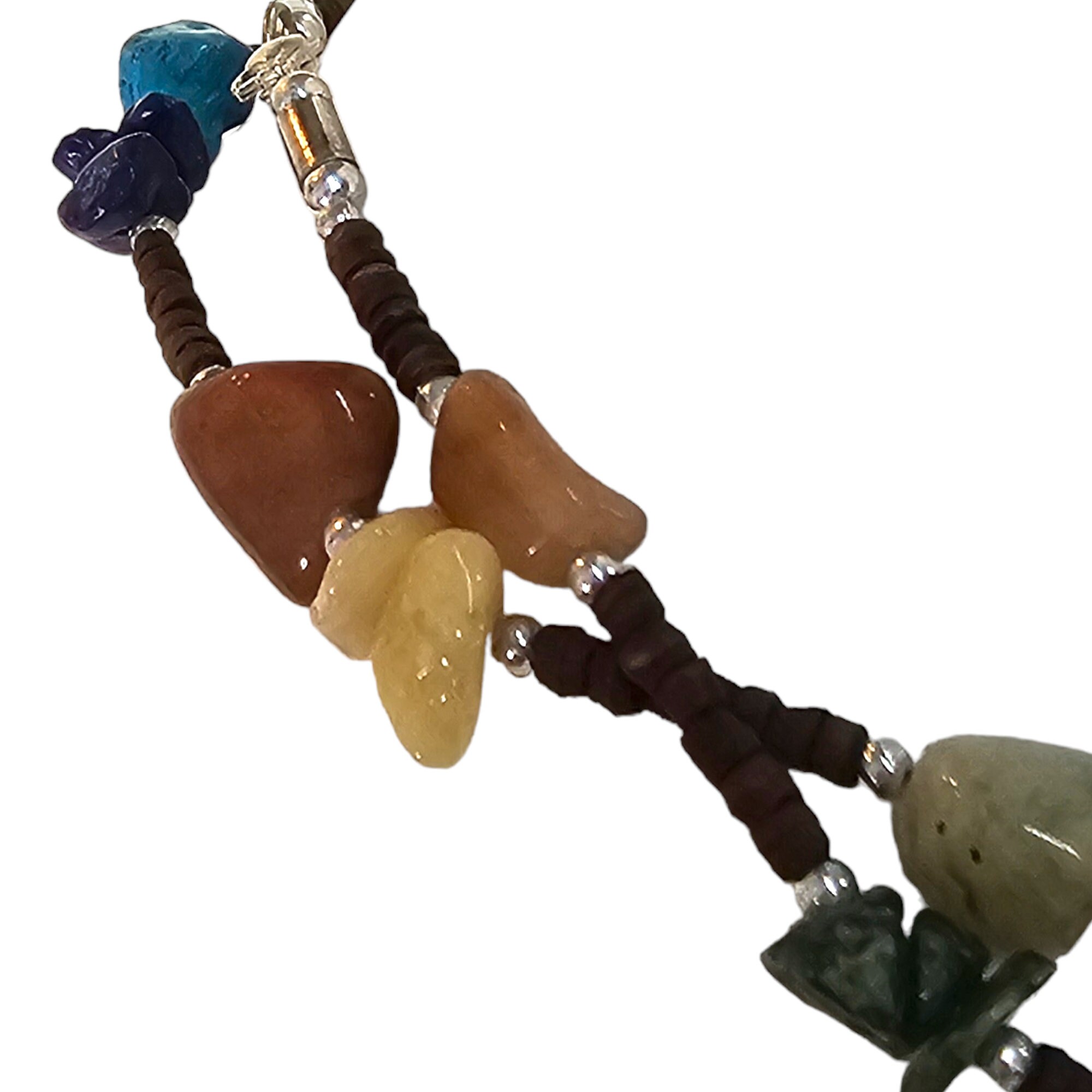 Collier Vintage En Bois Et Petite Pierre - Longueur 61,5 Cm, Comme Neuf - Neuf Sans Emballage