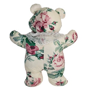 Vintage Floral  Teddy Bear Stuffed Animal  Designer Plush Pillow Hand Made 1987