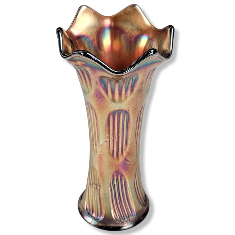 Vintage Iridescent Glass Vase Amethyst Vase Carnival Glass Etsy