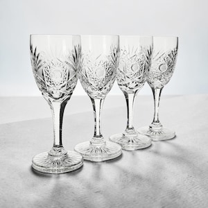 Kusak Chantilly Lace Crystal Water Goblets Set of 4 German Lead Crystal 6.5"