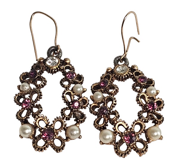 Vintage Boho Dainty  Earrings Jewel Metal Purple … - image 2