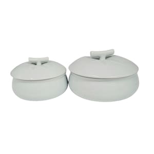 Vintage Korean Celadon Bowls with Grape Leaf Lids - 2 Pc Set