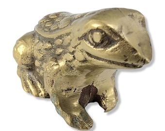 Vintage Brass Frog Figurine 2.5” – Tiny Handmade Animal Sculpture, Collectible Miniature, Rustic Decor, Gift for Frog Lovers