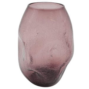 Jarrón Blenko 921 M de vidrio craquelado color amatista – Diseño moderno de mediados de siglo con forma de pellizco de Anderson – Decoración artística en vidrio de 24 cm