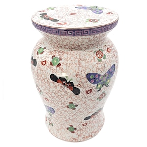 Vintage Famille Rose Porcelain Garden Stool: Hand-Painted Butterflies & Flowers