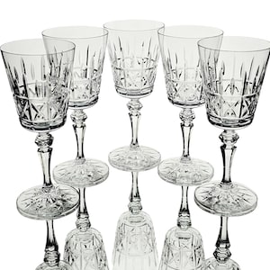 VTG Galway Burren Suite Crystal Water Goblets – Set of 5 Cut Glass Stems Made in Ireland, Discontinued Elegant Barware