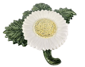 Vintage Sunflower Wall Pocket, Green Yellow Wall Pocket, Wall Hanging, Ceramic Wall Pocket