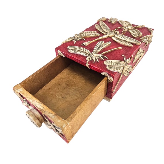 Vintage Carved Soapstone Box, Dragonfly Trinket B… - image 2