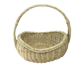 Vintage Large Gathering Handmade Basket, Cream Colored Basket, Cottage Style Basket, 1970s Basket