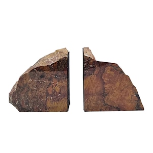 Vintage Buchstützen aus versteinertem Holz, Paar - polierte Naturstein Erdtöne für Regaldekor, Büro oder Bibliothek Geschenk