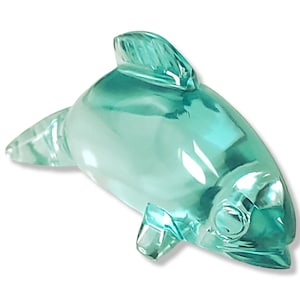 Vintage Carved Green Glass Dolphin Figurine - 1990s Art Glass