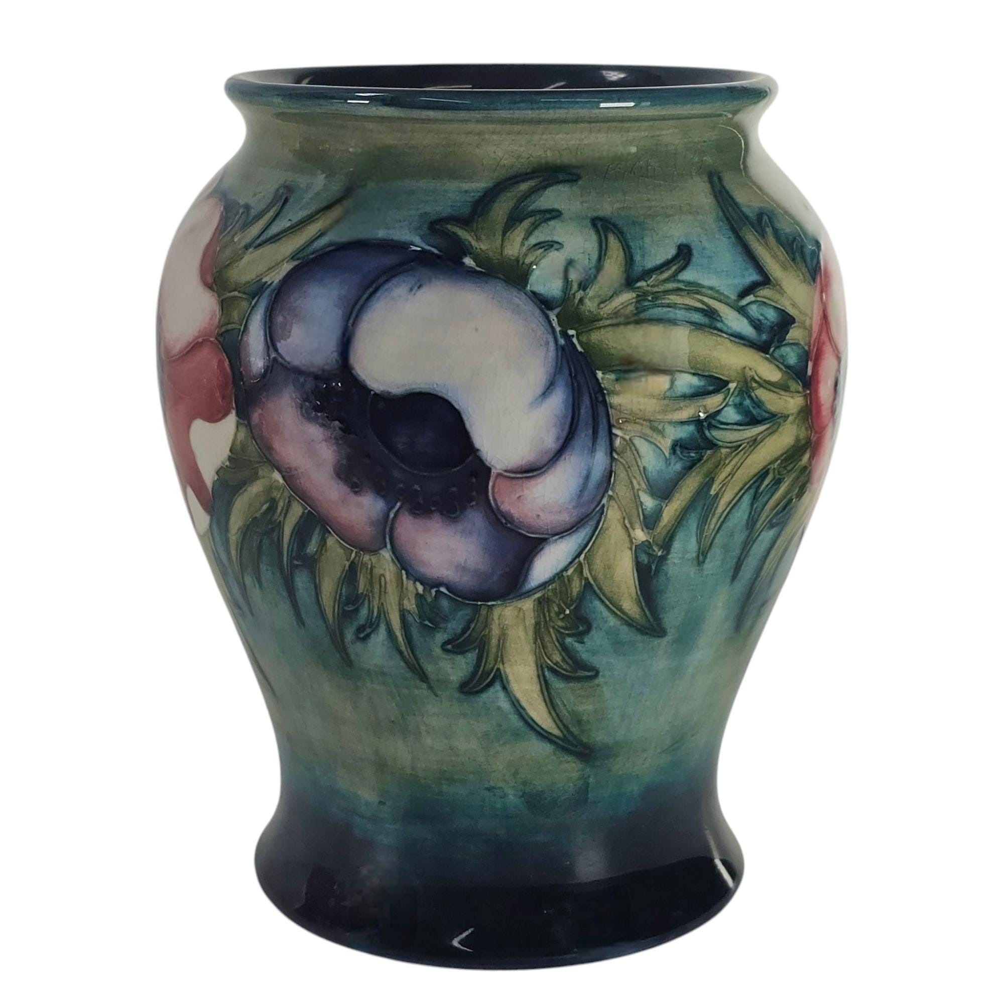 MCM William Moorcroft Anemone Vase: Hand-painted English Art