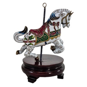 Vintage Cloisonné Horse, Horse Carousel Figurine, Enameled Horse Figure 6&quot; Chinese