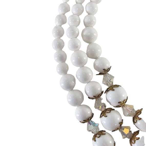 Vintage MCM Necklace, 3-Strand White Crystal Neck… - image 4