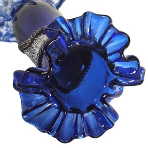 Vintage Ruffle Vase, Cobalt Blue Vase, Turkish Glass Vase, Silver Over-Lay Jeweled Ombre Vase 11 image 7