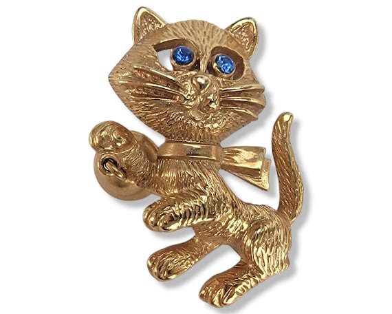Vintage Avon Cat Kitty Brooch, Cat Pin, Cat With … - image 1