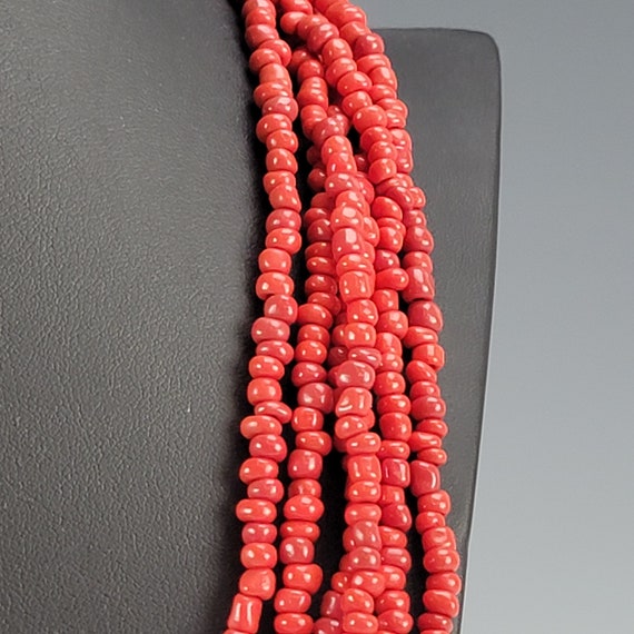Vintage Red Multi Strand Necklace, Tribal Necklac… - image 5