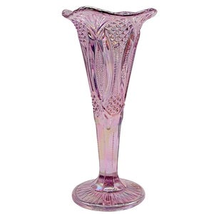 Vintage Mosser Pink Karneval Glasvase: Diamant Fächer Geriffeltes Dekor
