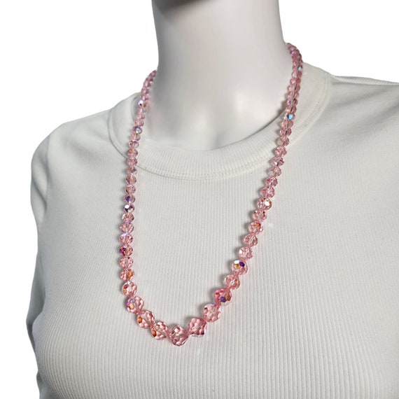 Vintage Pink Crystal Necklace, Faceted Graduated … - image 1