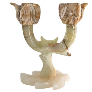Vintage Carved Onyx Candleholder: Tulip Bohemian Candlestick (9.5&quot;)
