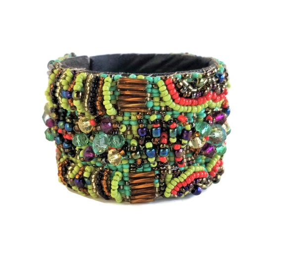 Tulip Bead Bracelet in Handcrafted in Pink Green /& Copper