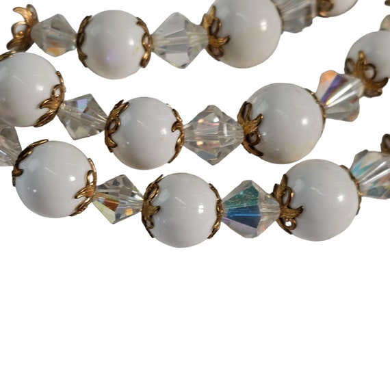 Vintage MCM Necklace, 3-Strand White Crystal Neck… - image 7