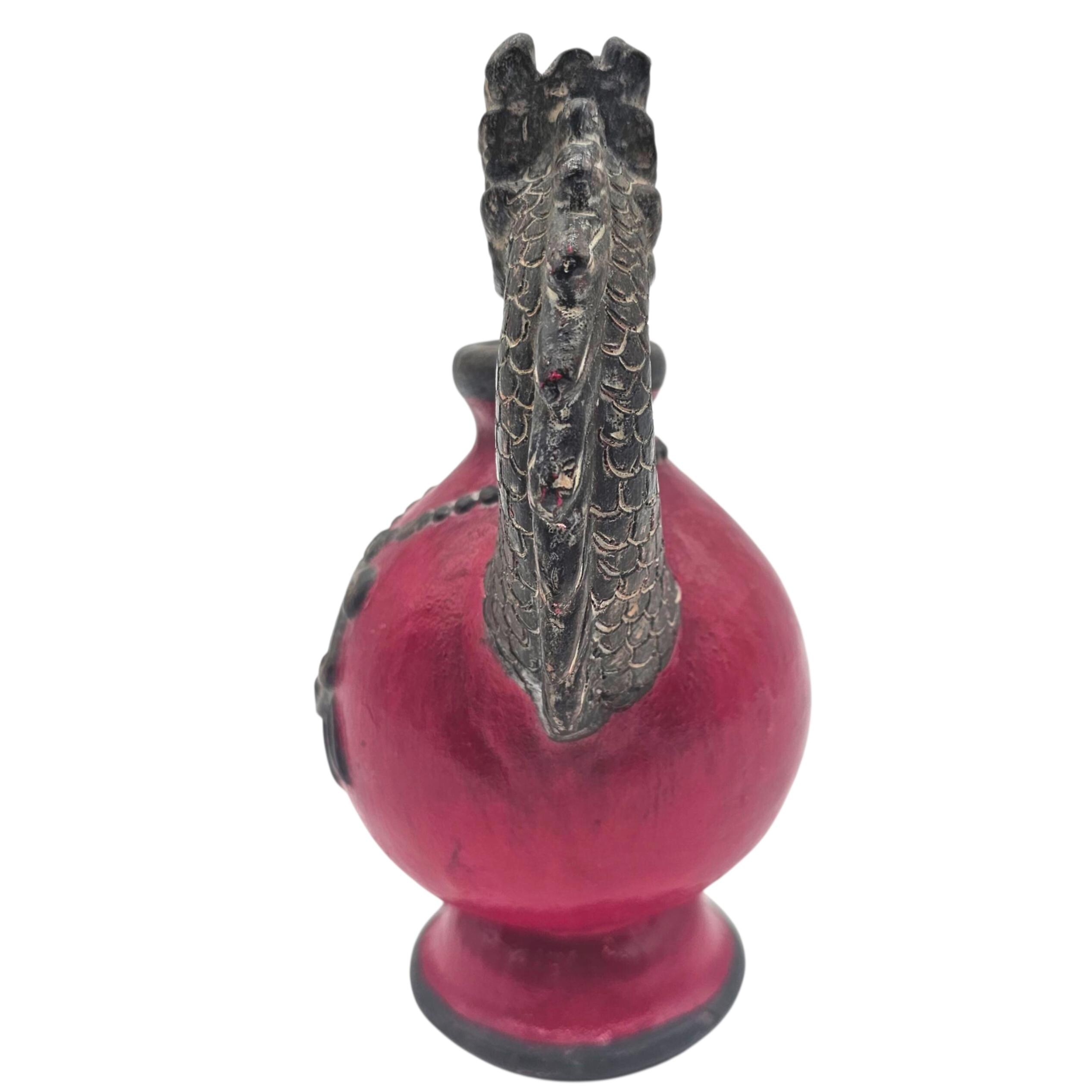 ヴィンテージの中国製赤龍花瓶：福のシンボル、ブルース・リーの装飾