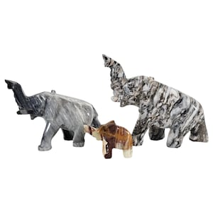 Vintage Hand Carved Marble Elephant Figurines - Set of 3