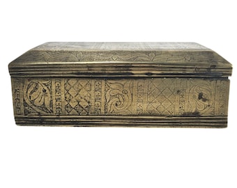 Antique Filipino Brass Betel Nut Box, Hand-Etched Tribal Decor