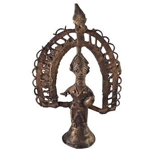 Vintage Dhokra Indian Deity Statuette Statue Figurine Gilded Dokra Hindu 6.25 &quot;