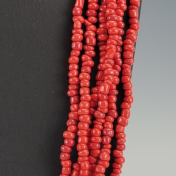Vintage Red Multi Strand Necklace, Tribal Necklac… - image 4