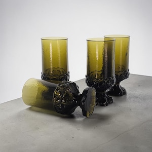 Vintage Franciscan Madeira Olive Green Footed Goblets Set of 4 by Tiffin 6.5"