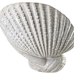 Vintage Sea Shell Vase, Relief 3-D Vase, Clam Shell Vase, Palm Beach Coastal Vase 11.5&quot;H