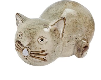 Vintage Art Pottery Cat, Cat Figurine, Stoneware Fat Cat, Rustic Cat Figurine