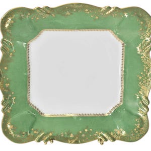 Vintage Raphael Weill & Co Theo Haviland 24k Gold Green Square Serving Dish 9.625"
