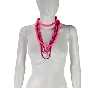 Vintage Hot Pink Lucite Bead Necklace Set: Barbiecore Jewelry