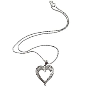 Vintage Winged Heart Sterling Silver .925 Pendant Necklace Valentine 15.5&quot;