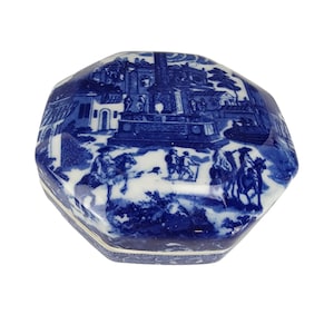 Vintage Blue Porcelain Trinket Box, Blue Trinket Dish, Jewelry Box, Trinket Box Ceramic, Trinket Box With Lid