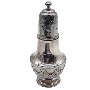Antique English Silver Plate Sugar Shaker | Pierced Caster Muffineer | JFR Ltd. Ornate Tableware Accent