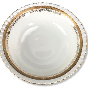 Vintage IPF Porcelain Serving Bowl: 24k Gold Floral Embossed, Germany