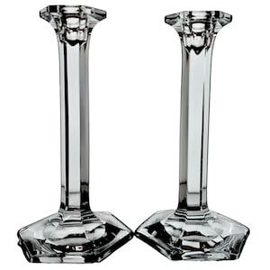 Vintage Heisey Glass Candlestick Holders: 9.5&quot; Tall Pair