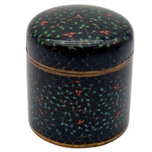 VTG Chinese Cloisonné Trinket Box - Copper Enamel Famille Noire Tea Box 3.25&quot; Gift