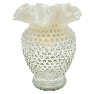 Vtg Fenton French Opalescent Hobnail Vase 1940s Glass Double Ruffle Mint Condition