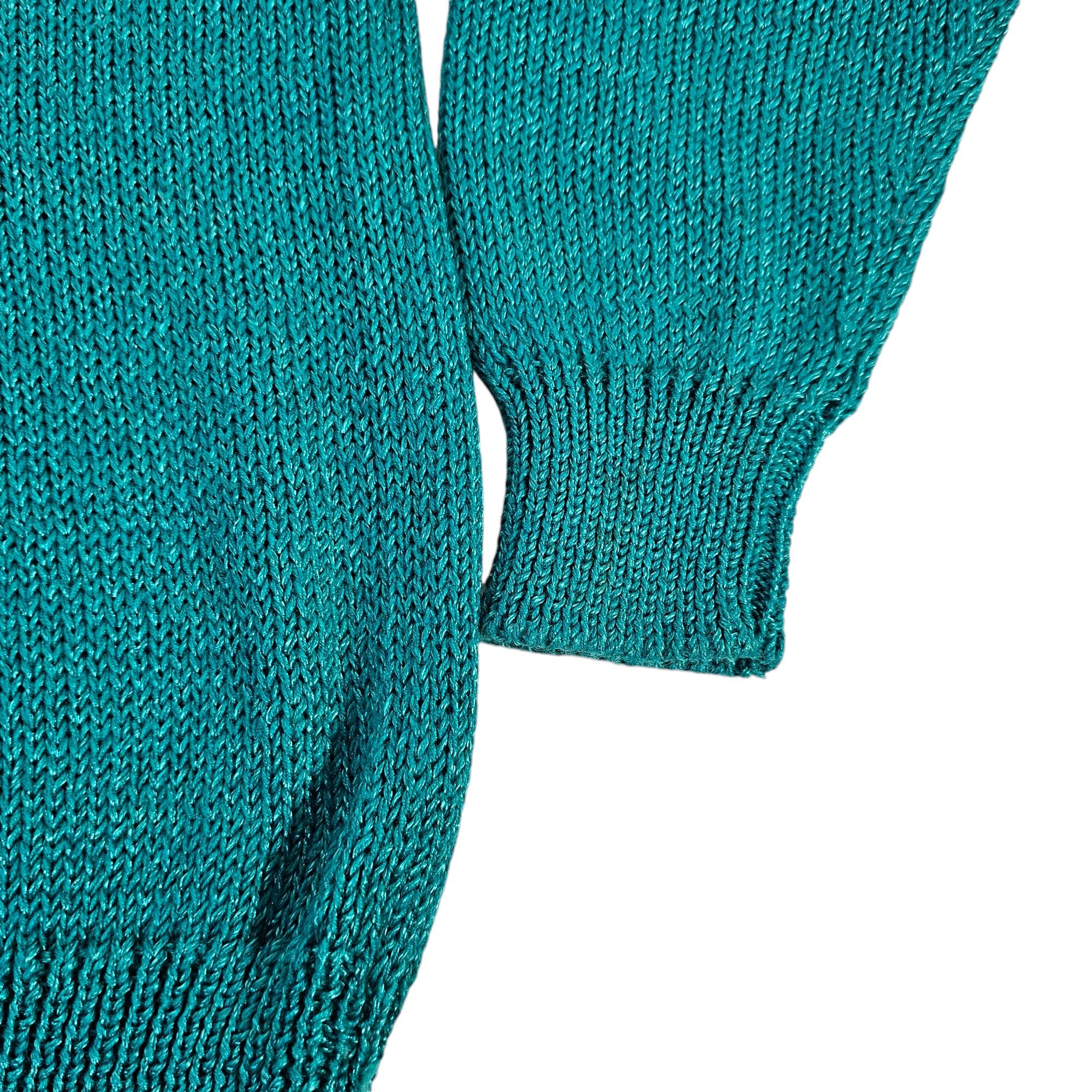 Vintage 80s Teal Angora Sweater: Fuzzy Flame Design, Glitter Yarn