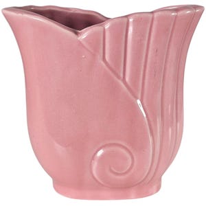 Vintage Art Deco Style Pink Swirl Vase Ribbed Scalloped 1930&#39;s 5&quot;
