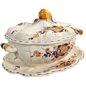 Vintage Italian Tureen, Soup Tureen, Floral Pattern Tureen, Tureen W/ Underplate & Ladle