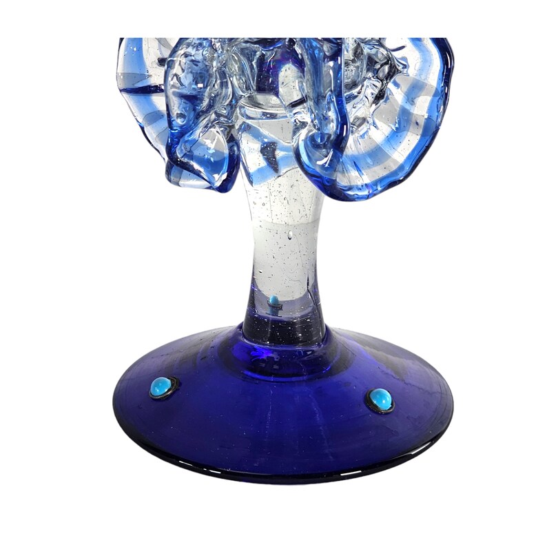 Vintage Ruffle Vase, Cobalt Blue Vase, Turkish Glass Vase, Silver Over-Lay Jeweled Ombre Vase 11 image 6