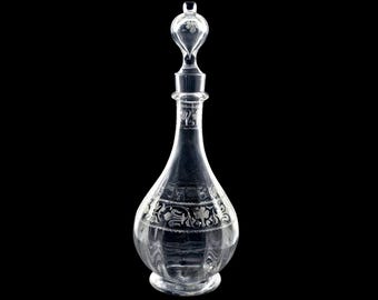 Baccarat Fleur de Lys Crystal Decanter, Signed Wheel Engraved Chablis Pattern, 13 Inch French Crystal Bottle with Stopper