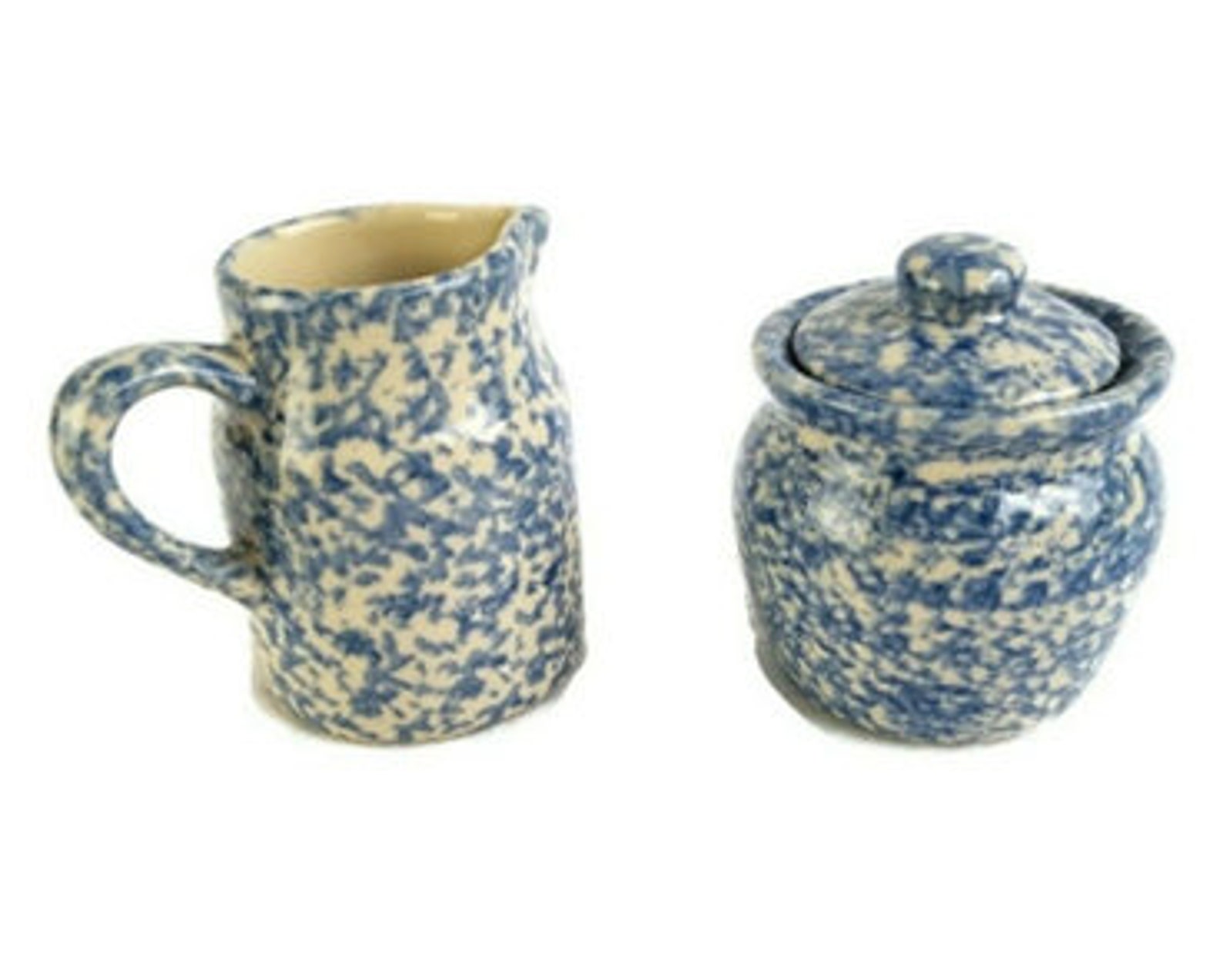 Roseville Spongeware Blue Friendship Pottery Cream Sugar and Etsy