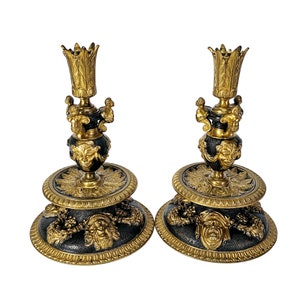 Vintage French Brass Candleholders, Gilt Napoleon III Candle Holders, Candlesticks Pair France